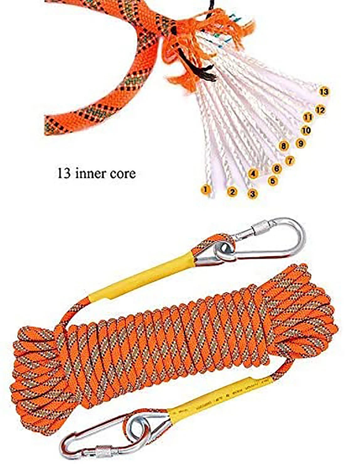 X XBEN Outdoor Climbing Rope 50M(160ft) Sizetatic Rock Climbing Rope for Escape Rope Ice Climbing Equipment Fire Rescue Parachute