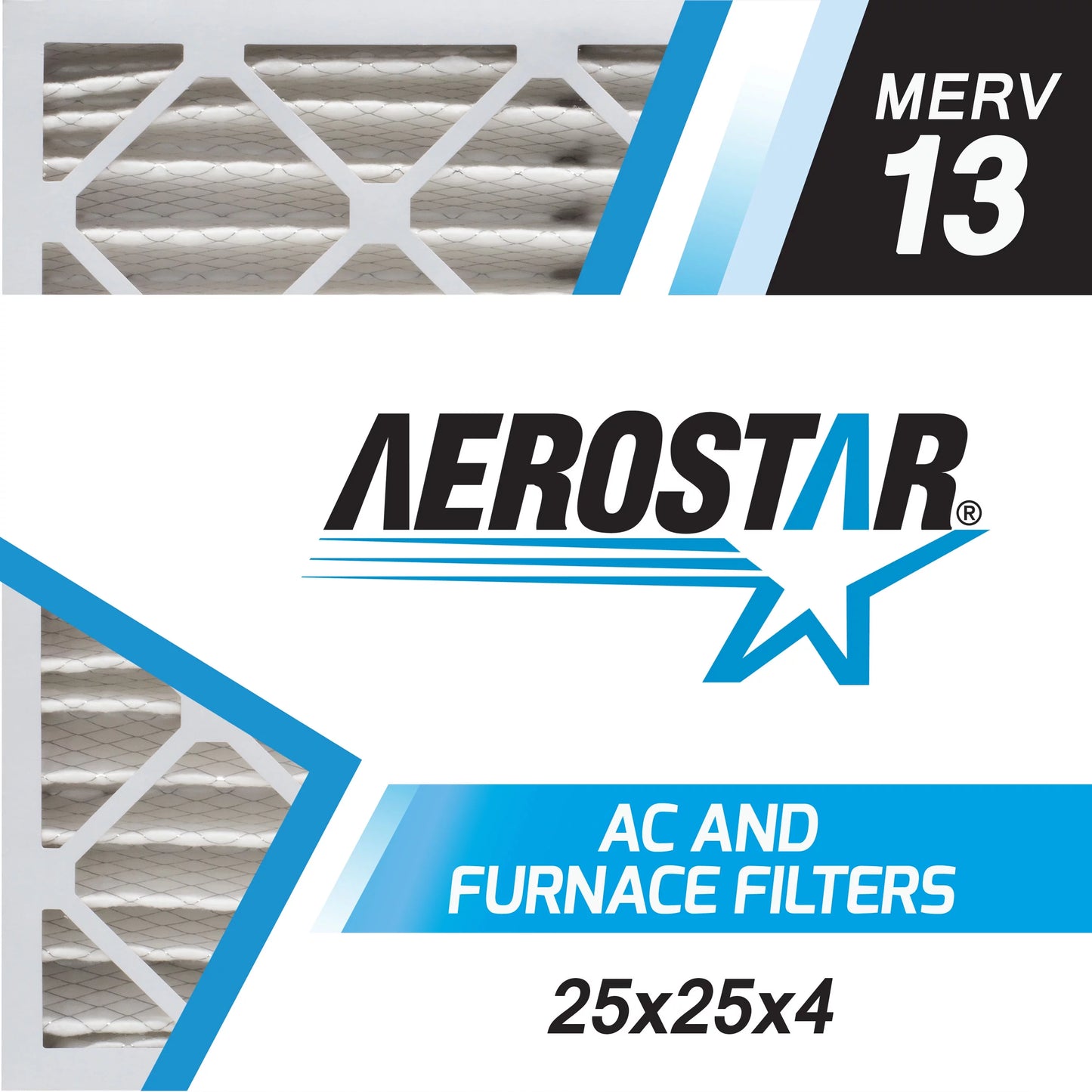 Aerostar 25x25x4 MERV  13, Pleated Air Filter, 25 x 25 x 4, Box of 6, Made in the USizeA