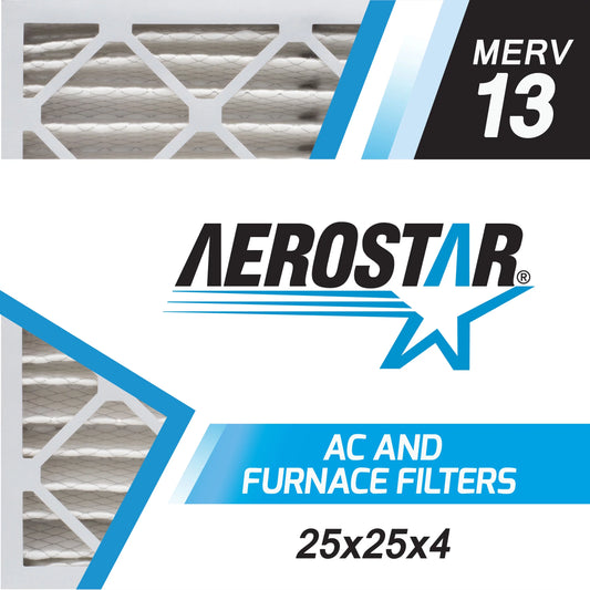 Aerostar 25x25x4 MERV  13, Pleated Air Filter, 25 x 25 x 4, Box of 6, Made in the USizeA