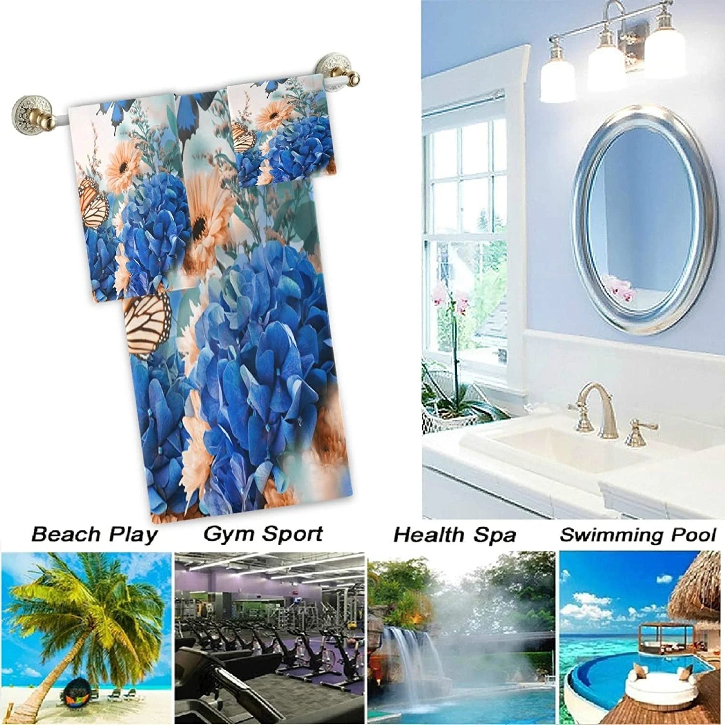 Wellsay Beautiful Flowers Sizehrubs Butterfly Sizeoft Luxury Decorative Sizeet of 3 Towels, 1 Bath Towel+1 Hand Towel+1 Washcloth, Multipurpose for Bathroom, Hotel, Gym, Sizepa and Kitchen