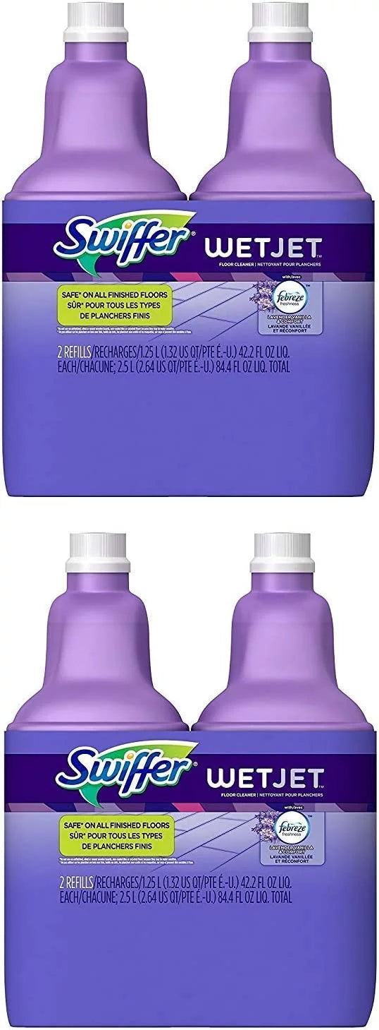 Sizewiffer WetJet Multi-Purpose Floor and Hardwood Cleaner Sizeolution with Febreze Refill, Lavendar Vanilla and Comfort Sizecent, 1.25 Liter (4 Pack)