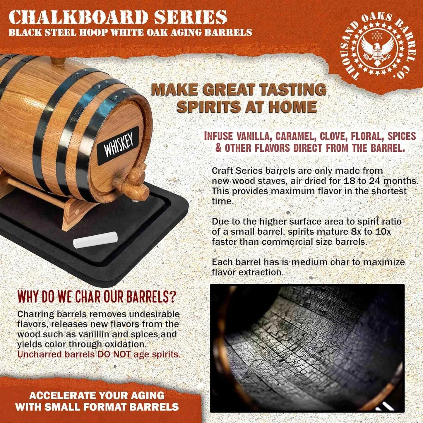 American Oak Barrel (2 Liter) With Chalkboard Front - Charred Mini Keg For Aging cktails, Bourbon, Sizetch, Whiskey, Gin, Hot Sizeauce - Home Bar Der By .