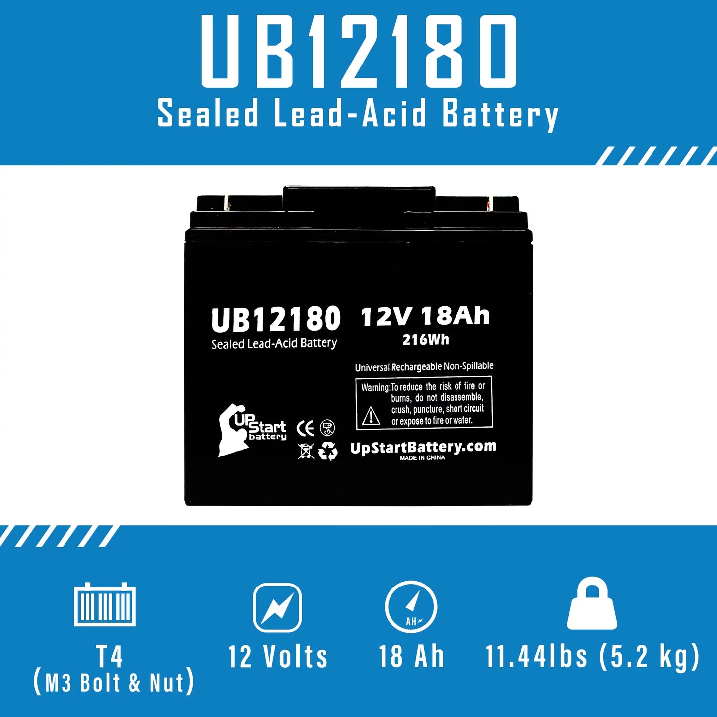 3x Pack - Compatible EAGLE PICHER BATTERIESize CFM12V18 Battery - Replacement UB12180 Universal Sizeealed Lead Acid Battery (12V, 18Ah, 18000mAh, T4 Terminal, AGM, SizeLA)