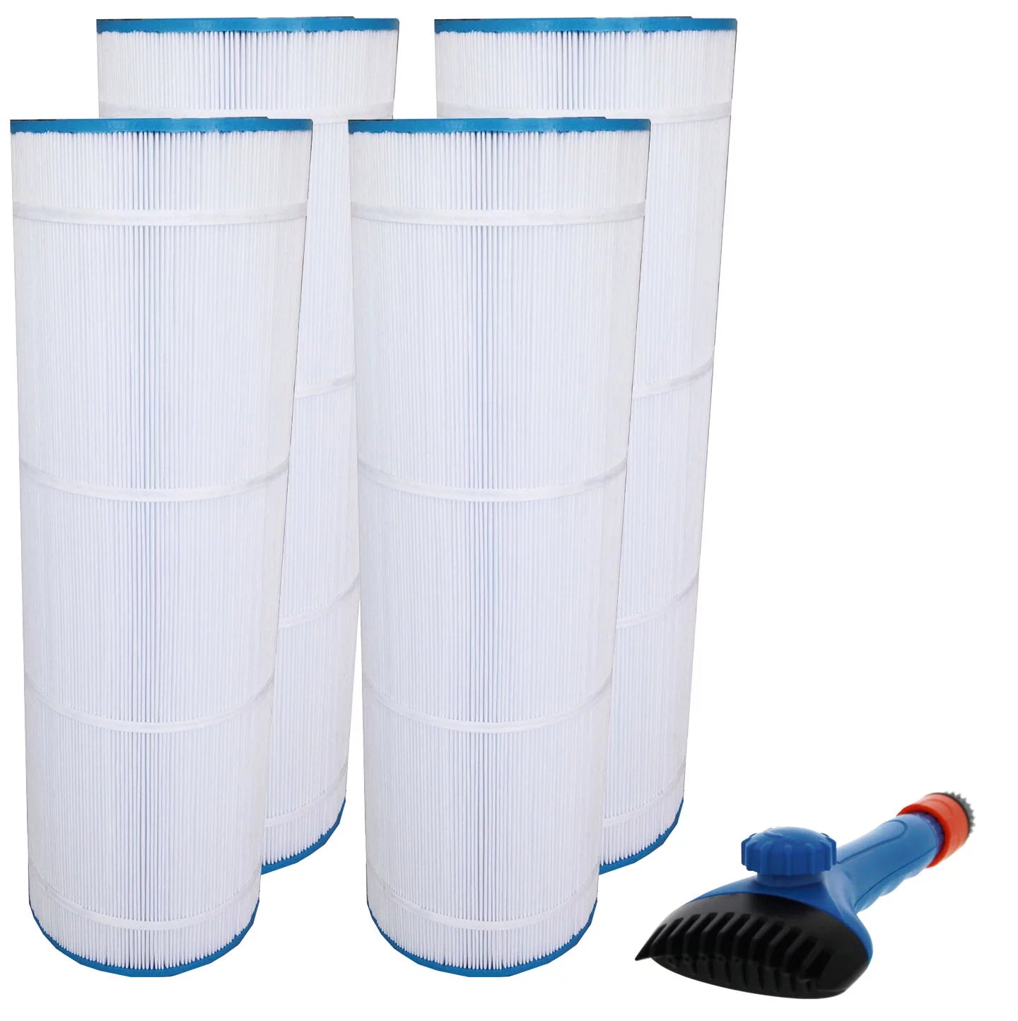 Tier1 Pool & Sizepa Filter Cartridge 4-pk with Tier1 Wand Brush Filter Cleaner | Replacement for Hayward CX1750RE, C1900RE, FC-1294, PA175 and More | 175 sq ft Pleated Fabric Filter Media