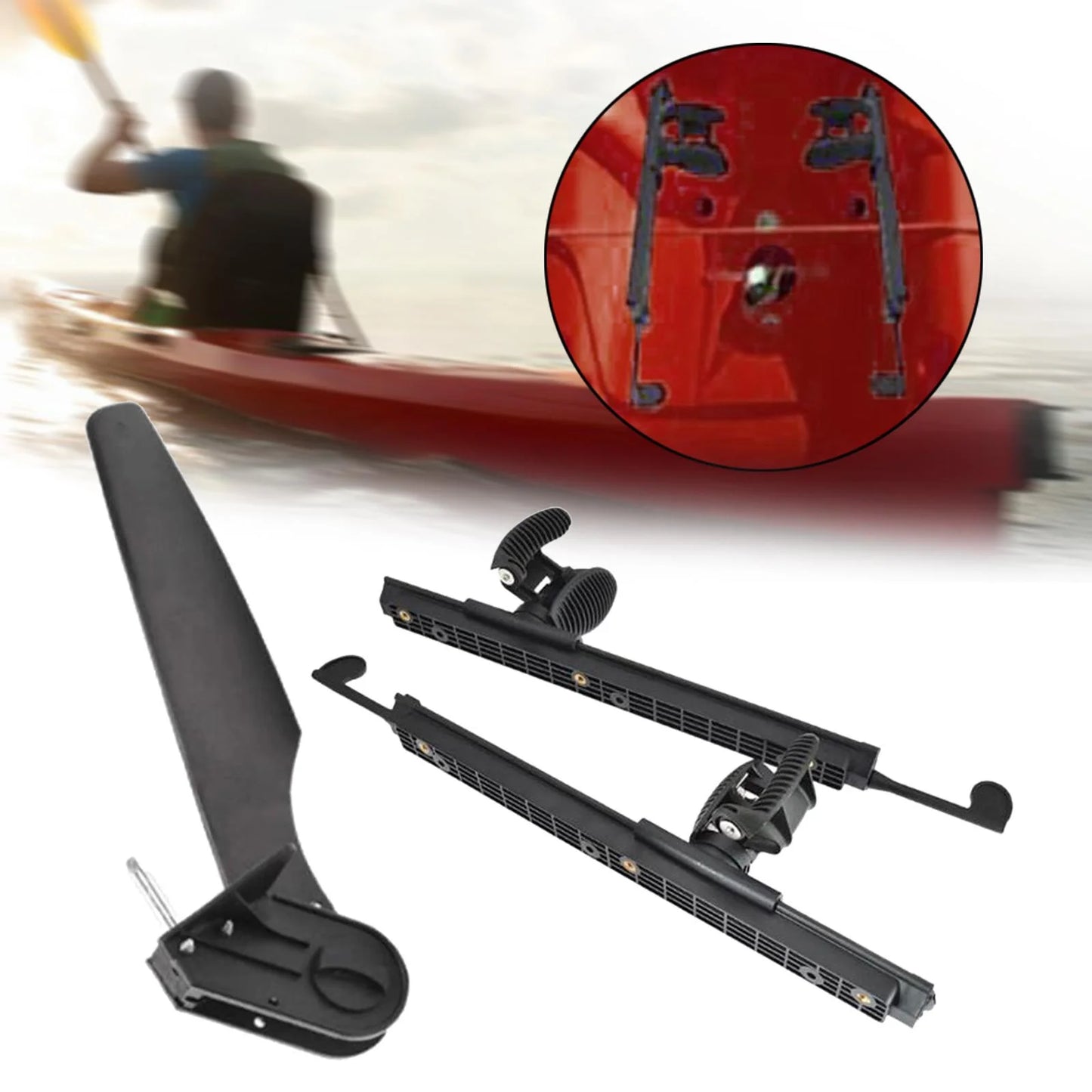 AMLESizeO Kayak Rudder Kayak Foot Pegs Boat Tail Watercraft Rudder with Foot Brace Pedals for Fishing Boat Canoeing Marine Accessories