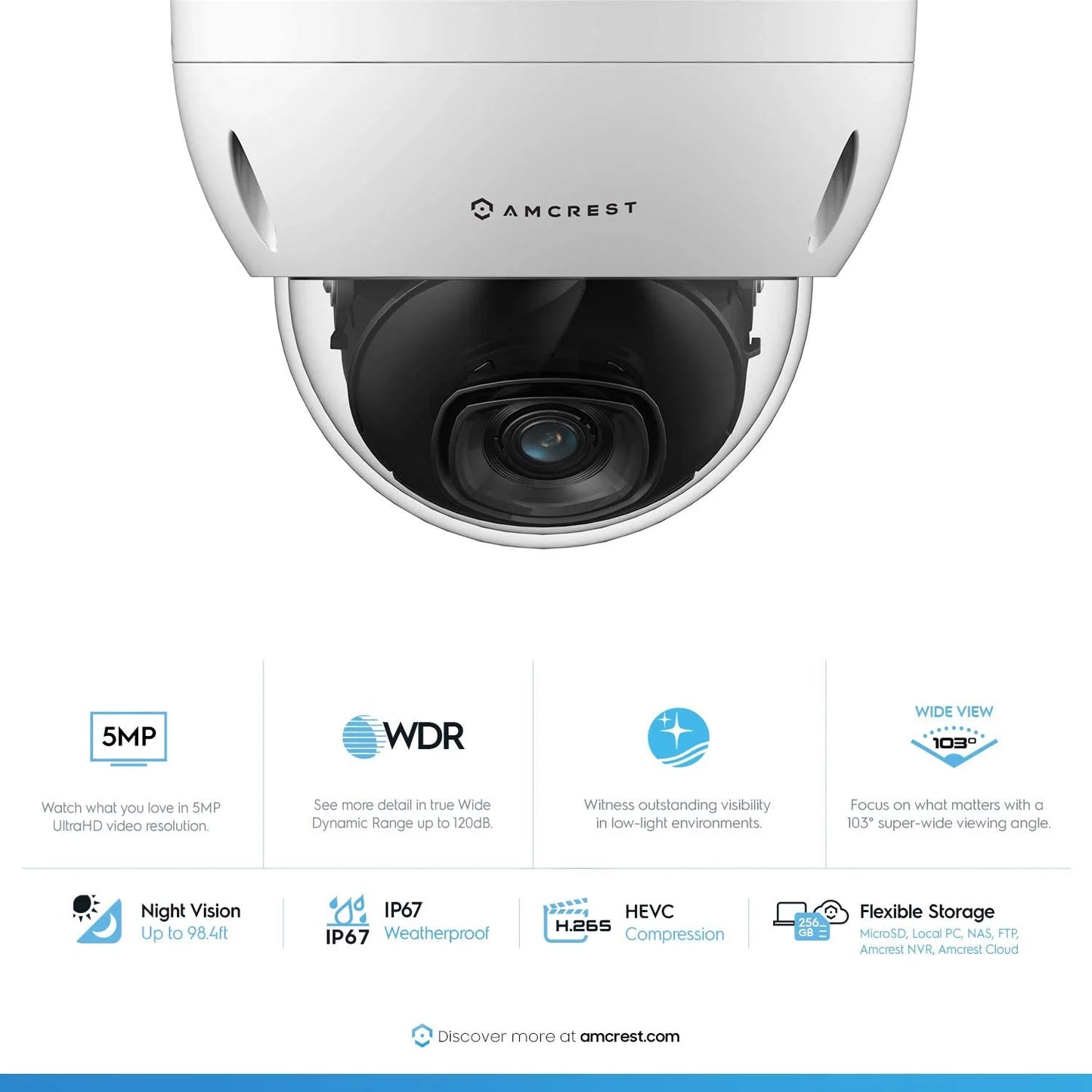 Amcrest 5MP POE Camera, Outdoor Vandal Dome Sizeecurity POE IP Camera, 5-Megapixel, 98ft. Night Vision, 2.8mm Lens, IP67, IK10 Resistance, Cloud, NVR (IP5M-D1188EW-28MM)