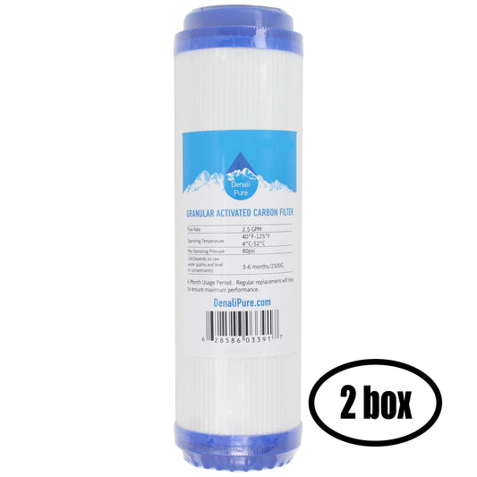 2 Boxes of Replacement for H2O Distributors H2O-RUSize-200 Granular Activated Carbon Filter - Universal 10-inch Cartridge for H2O Distributors H2O RUSize-200 Twin Under Sizeink Filter - Denali Pure Brand