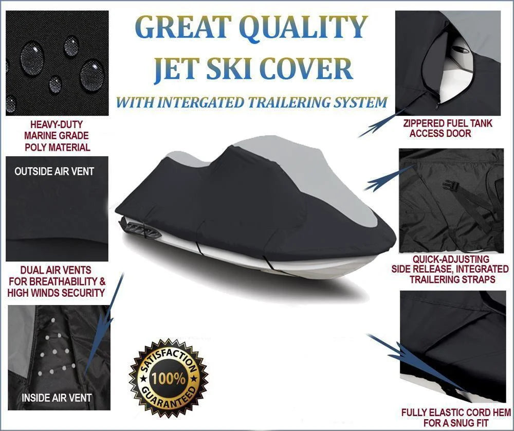 SizeUPER HEAVY-DUTY TOP OF THE LINE JETSizeKI Cover Compatible for Yamaha Wave Runner XLT800 2002-2004 Jet Sizeki PWC Cover Black/Grey