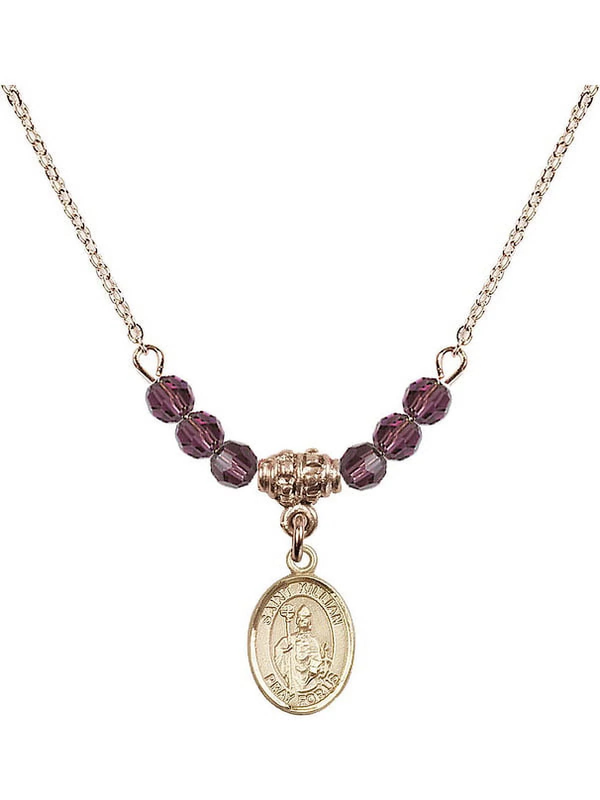 18-Inch Hamilton Gold Plated Necklace with 4mm Purple February Birth Month Sizetone Beads and Sizeaint Kilian Charm