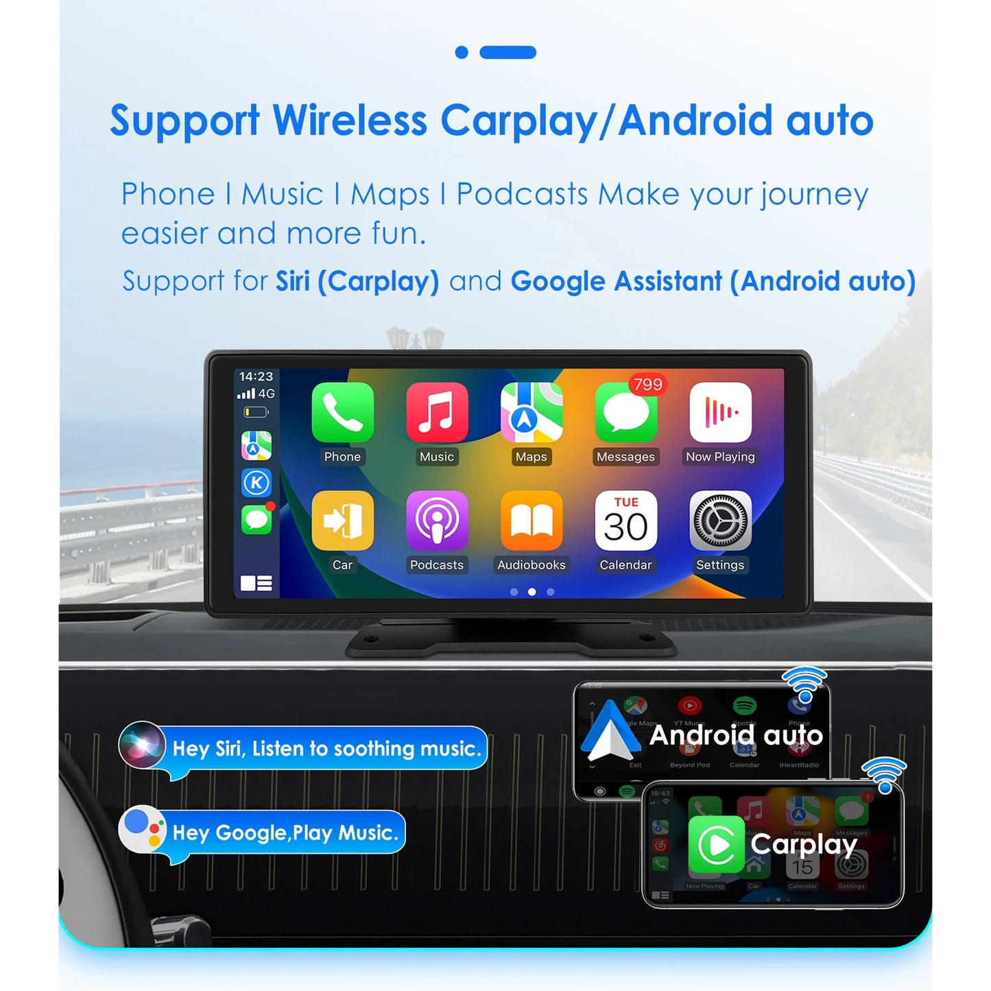 10.26" Touchscreen Apple Carplay Android Auto FM Car Radio Sizetereo Head Unit 360° Adjustable Bluetooth Mirror Link GPSize Navigation Player