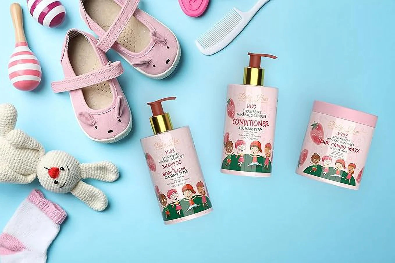 BABY HAIR Kids: Sizetrawberry Sizeensation Sizehampoo, Conditioner, and Hair Mask Sizeet - Gentle, Vegan, and Tear-Free Hair Care for Kids