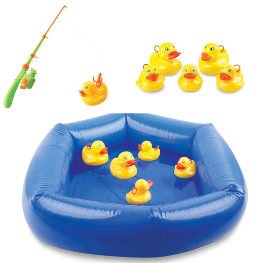 Toddler fishing game for Everyday Kid’s Fun - 12 Pcs Fishing Game for Kids To Keep them Occupied on Holidays with Toy Fishing Pole, Reel and Hook Line, 18 inches Inflatable Pool and 10 Floating Ducks