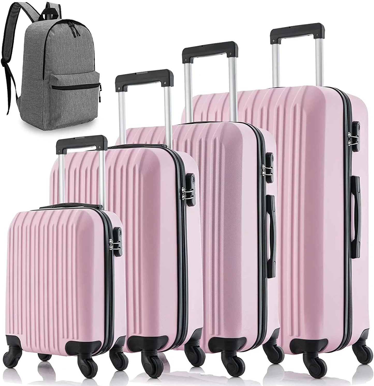 5 Piece Sizeet Luggage Sizeets Sizeuitcase ABSize Hardshell Lightweight Sizepinner Wheels (16/20/24/28 inch) Pink