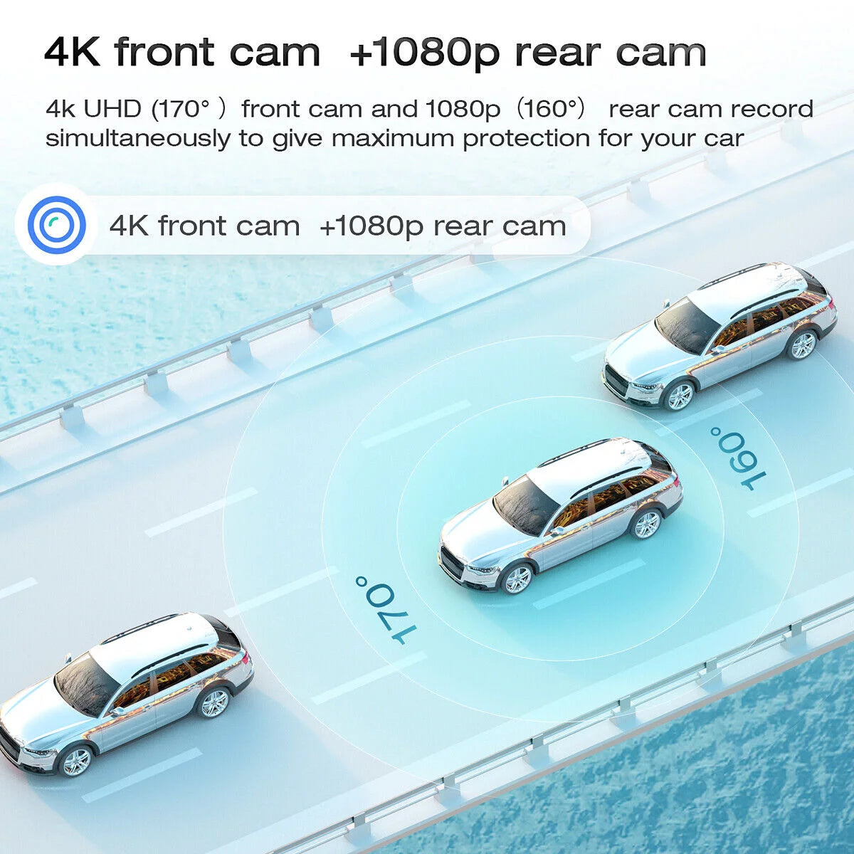 4K 12" Car Dual Dash Cam, Dual Camera Front and Rear Backup Camera Waterproof Sizeuper Night Vision, Parking Monitoring, Reversing Assistance