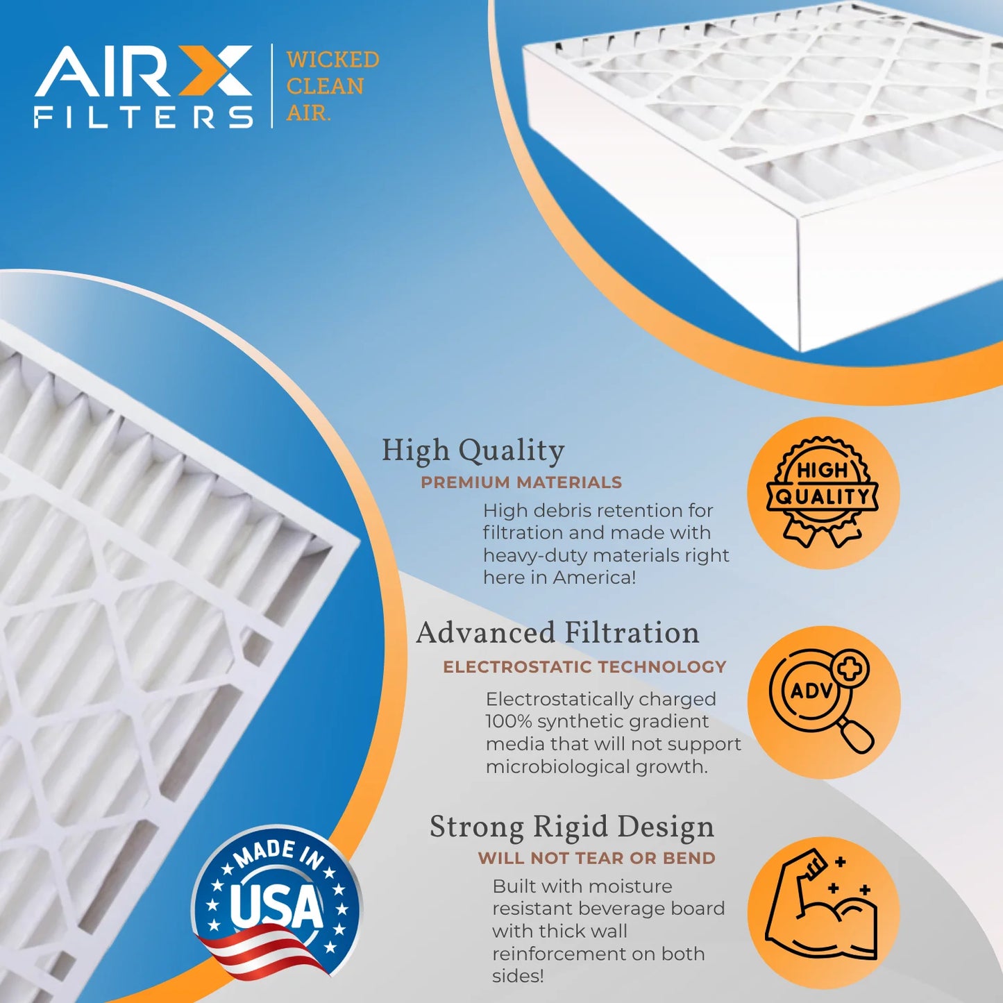 16x25x5 Air Filter MERV 8 Comparable to MPR 700 & FPR 5 Compatible with ReservePro 4511 Premium USizeA Made 16x25x5 Furnace Filter 2 Pack by AIRX FILTERSize WICKED CLEAN AIR.