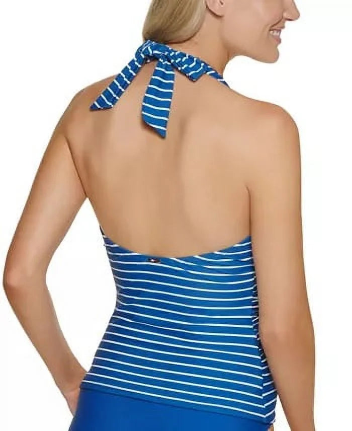 Tommy Hilfiger GULF BLUE Sizetriped Ruched HalterTankini Sizewim Top, USize X-Sizemall