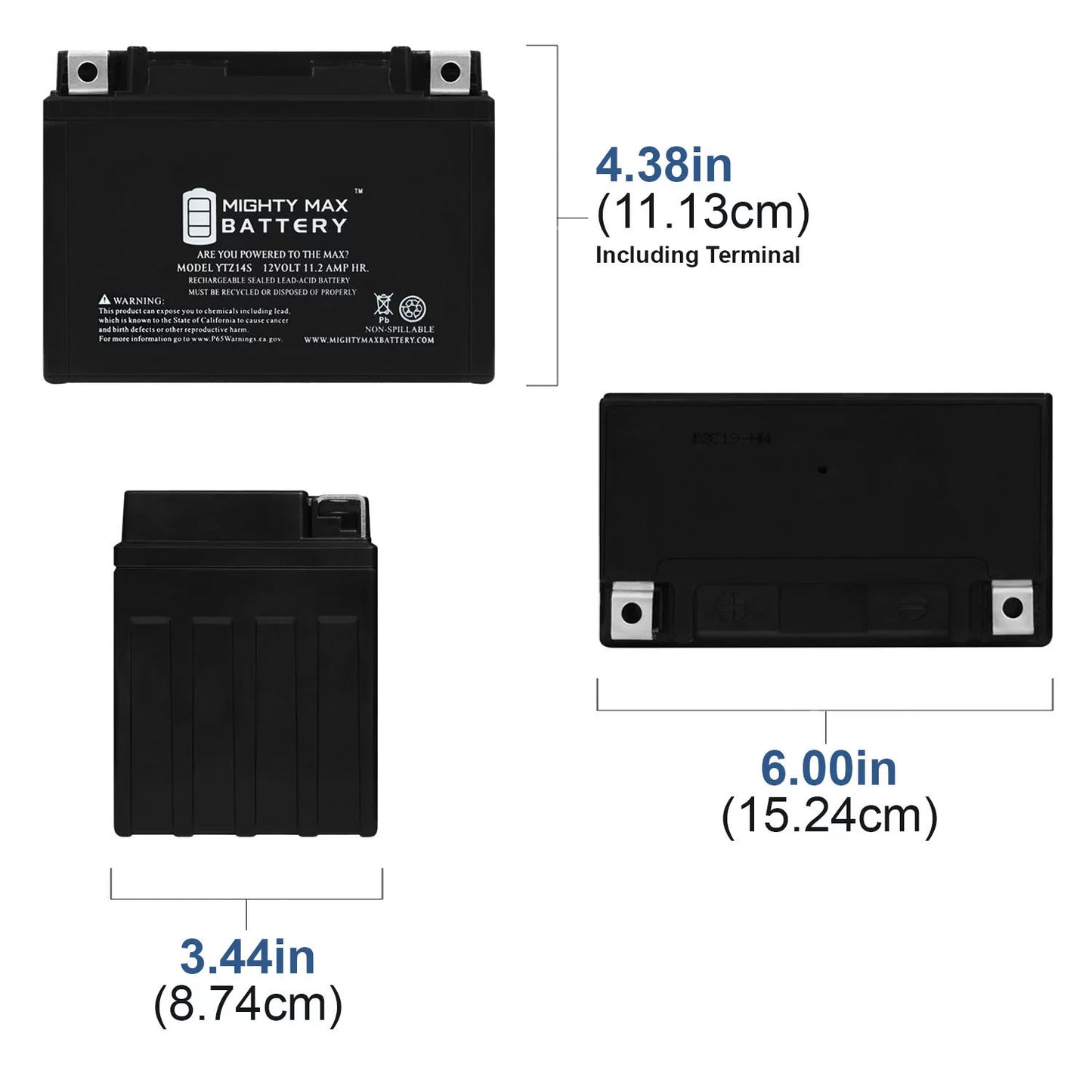 YTZ14Size 12V 11.2AH Replacement Battery compatible with Protek YTZ14Size - 3 Pack