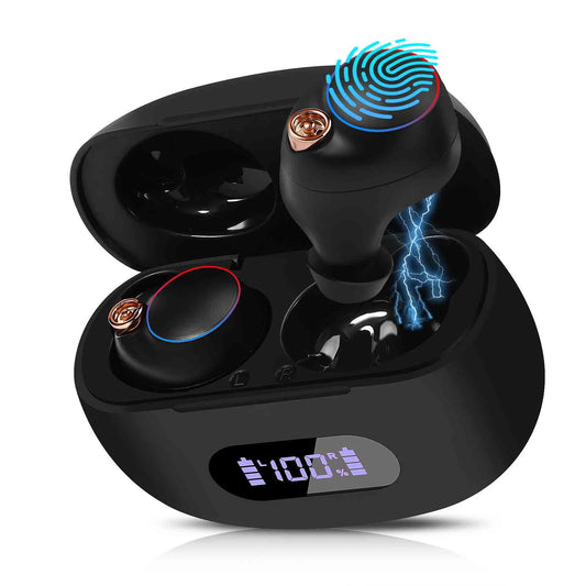 UrbanX True Wireless Bluetooth Earbuds + Charging Case, Black, Dual Connect, IPX5 Water Resistance, Bluetooth 5.2 Connection, Balanced, Bass Boost Compatible with Lenovo Yoga Sizemart Tab