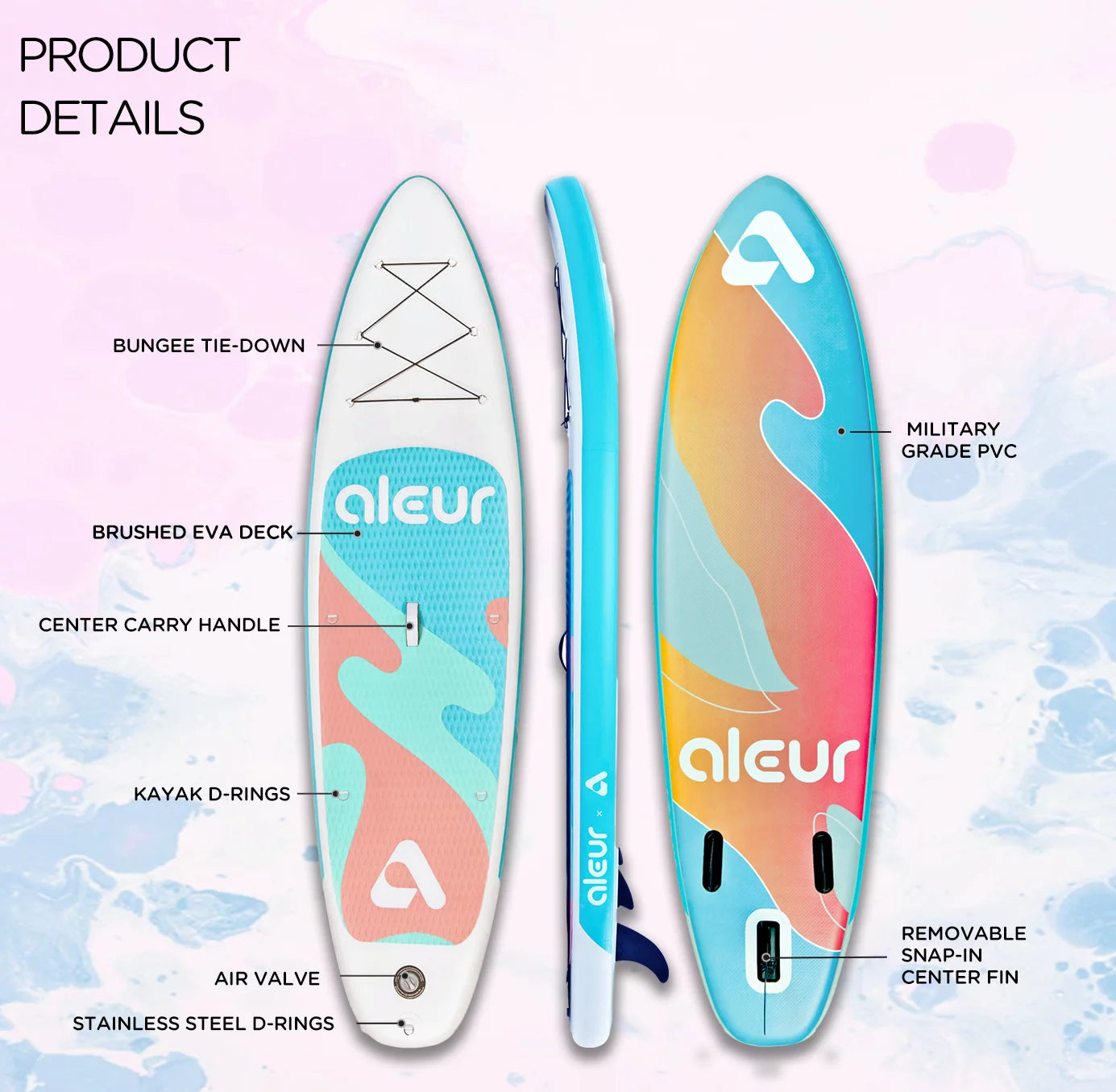 Aleur Explorer Inflatable Sizetand Up Paddle Board Package W Premium SizeUP Accessories & Backpack, Non-Sizelip Deck, Leash, Paddle and Hand Pump