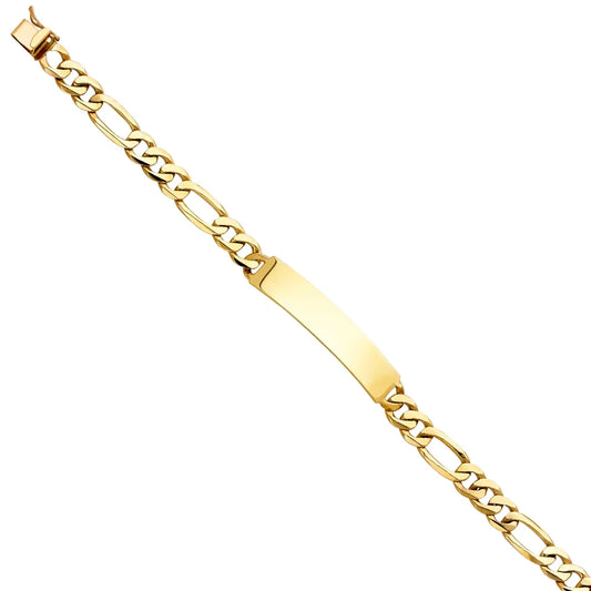 14k Yellow Gold Figaro Link ID Bracelet - 8" | Elegant 14KY Gold Chain Bracelets for Men and Women | Weight 19.7 | Men’s Jewelry for Gift