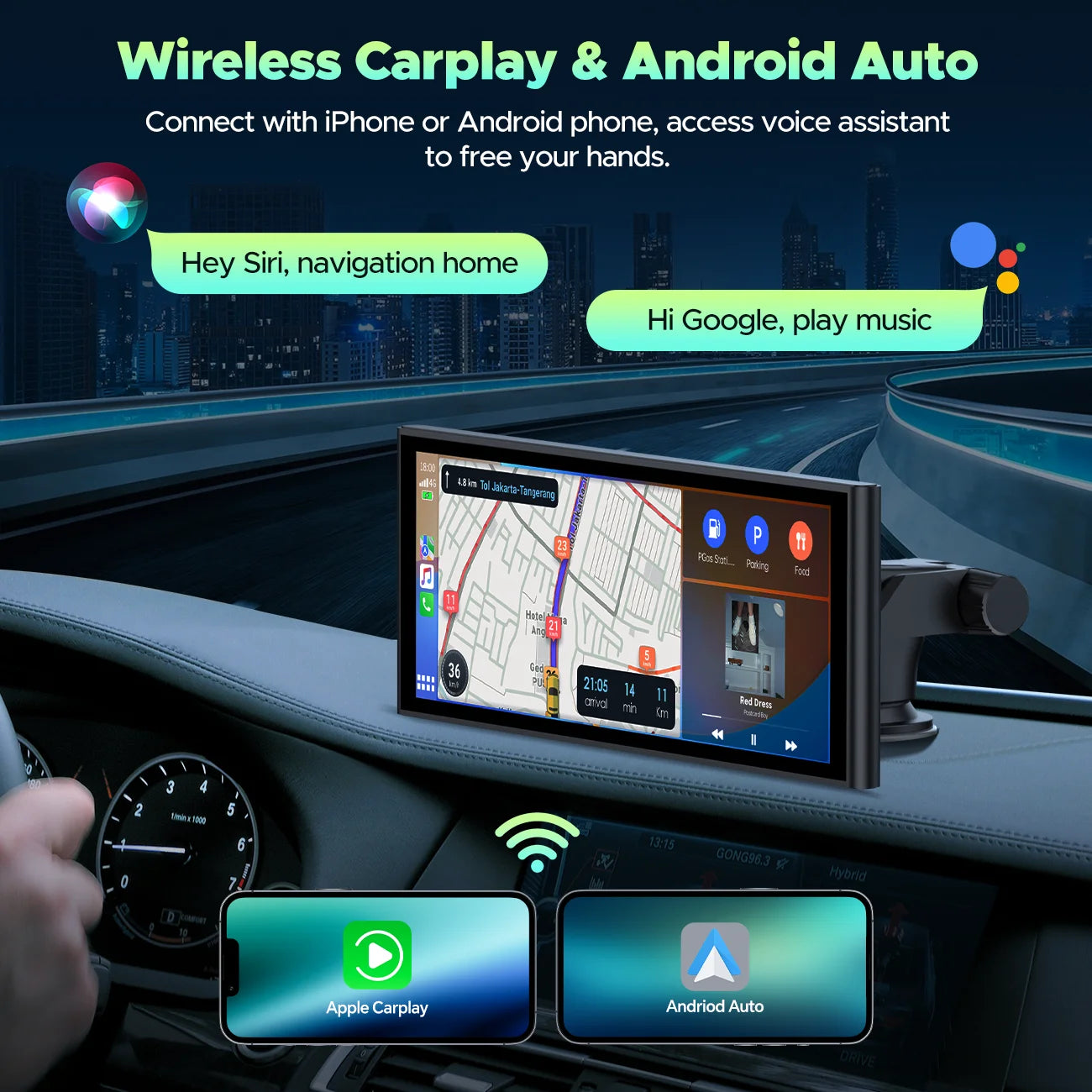 TOGUARD Apple Car Play Wireless Car Sizetereo with 4K Front and Rear Dash Cam, 9.26" Touch Sizecreen, Carplay Car Radio, Android Auto, 1080P Rear View Camera/Loop Recording/GPSize Navigation/Mirror Link