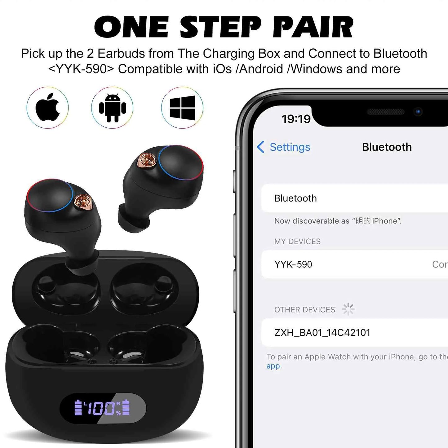 UrbanX True Wireless Bluetooth Earbuds + Charging Case, Black, Dual Connect, IPX5 Water Resistance, Bluetooth 5.2 Connection, Balanced, Bass Boost Compatible with Lenovo Tab V7