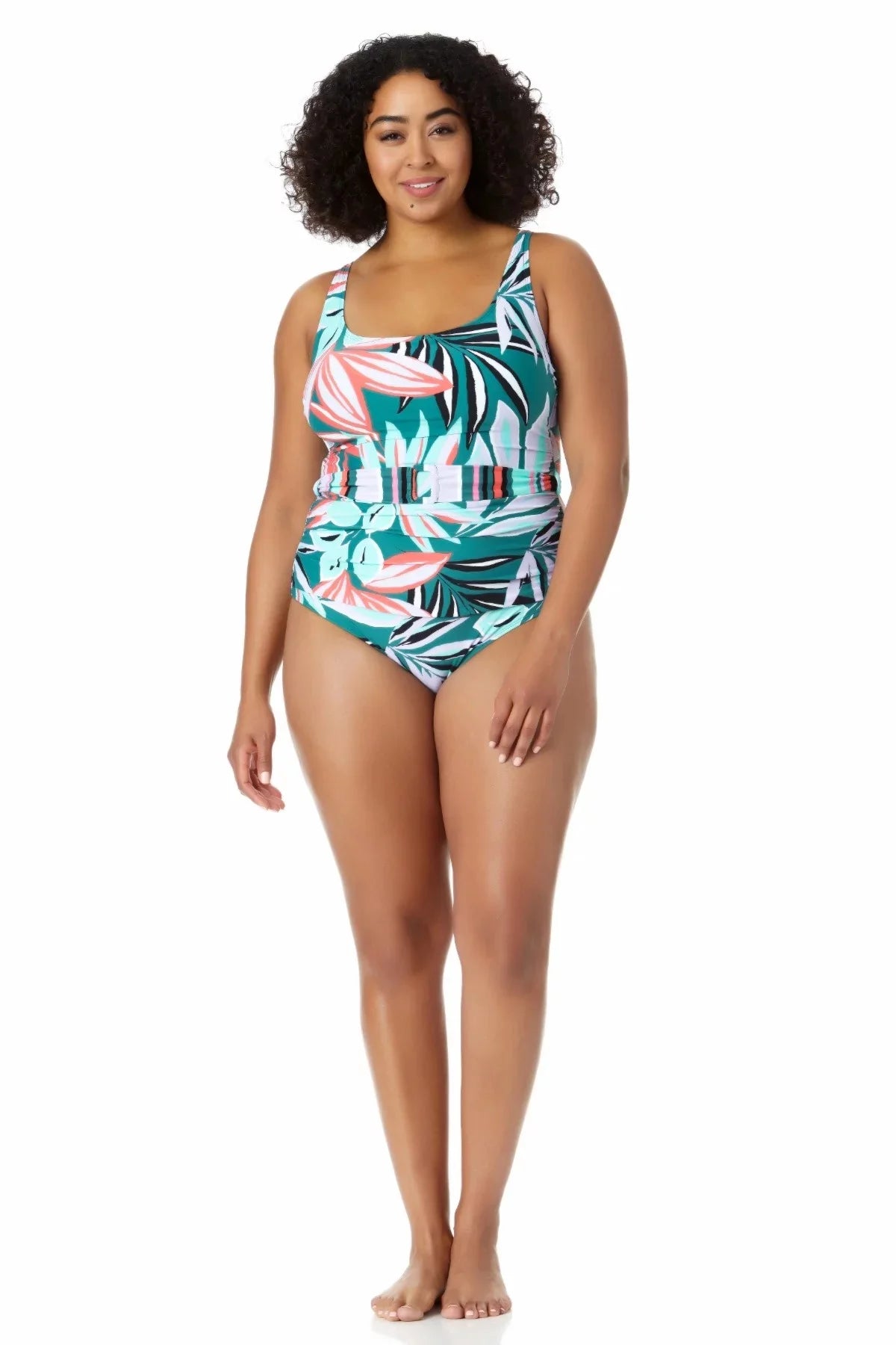 Anne Cole Women's Zesty Tropical Belted Sizecoop Neck One Piece Sizewimsuit Multi Sizeize 16W