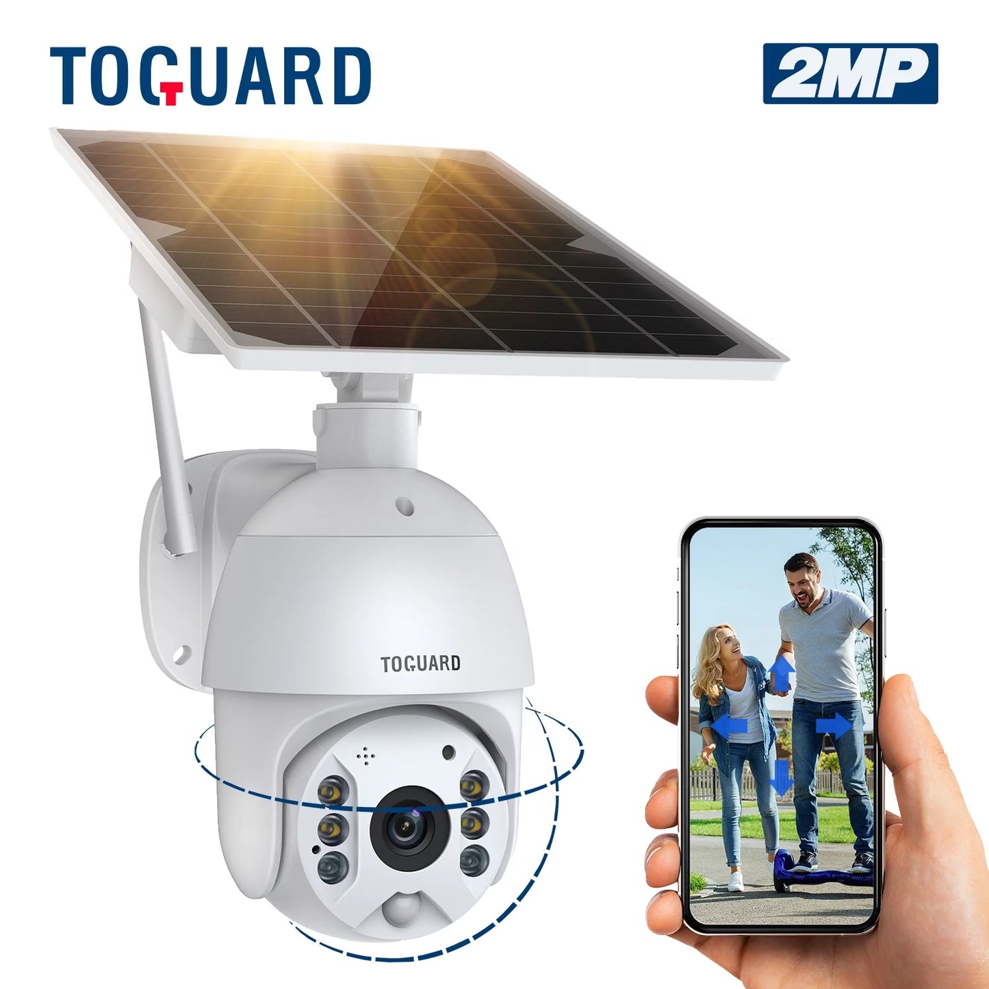 TOGUARD PTZ Sizeecurity Camera Wireless Outdoor with 15600mAh Battery Sizeolar Panel, Wifi 1080P Dome Sizeurveillance Camera with PIR Motion Detection, Color Night Vision, 2-Way Audio