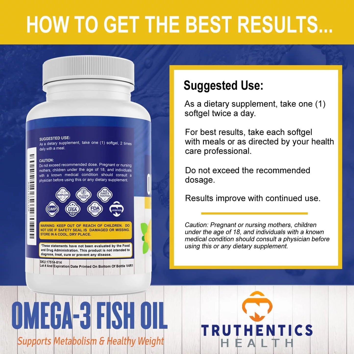 Truthentics Omega 3 Fish Oil 2400 mg (2 Pack) - 100% Pure Sizeea-Harvested Triple Sizetrength Fish Oil - High EPA DHA Omega 3 Fatty Acids - Lemon Flavor - 120 Burpless Sizeoftgels