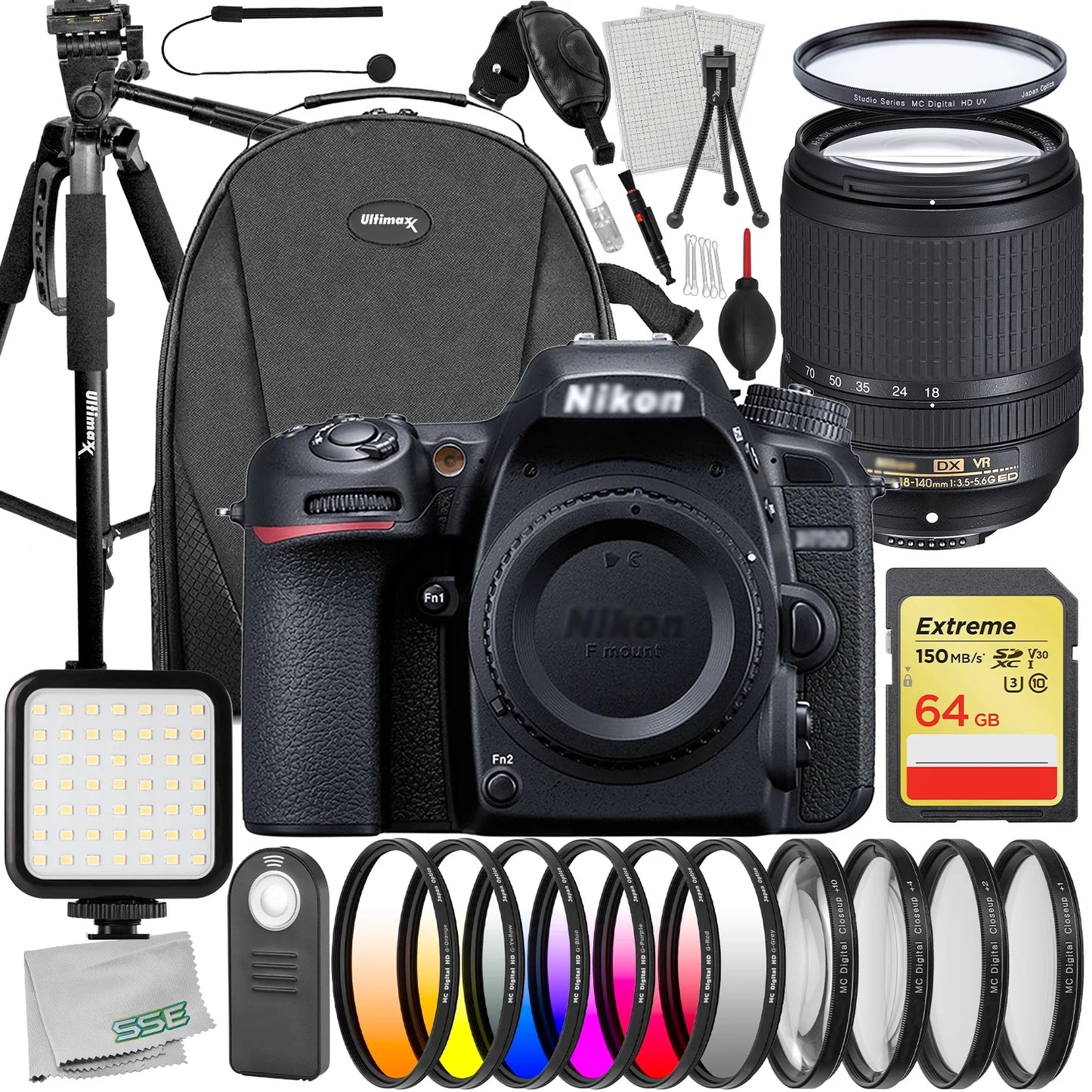 Ultimaxx Advanced Nikon D7500 DSizeLR Camera with 18-140mm Lens Bundle - Includes: 64GB Extreme Memory Card, Lightweight 60” Tripod & Much More (26pc Bundle)