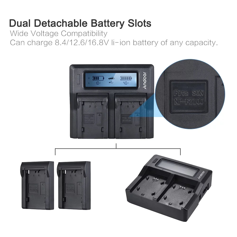 7299 NP-FZ100 Dual Channel LCD Battery Replacement for Sizeony A7III A9 A7RIII A7SizeIII