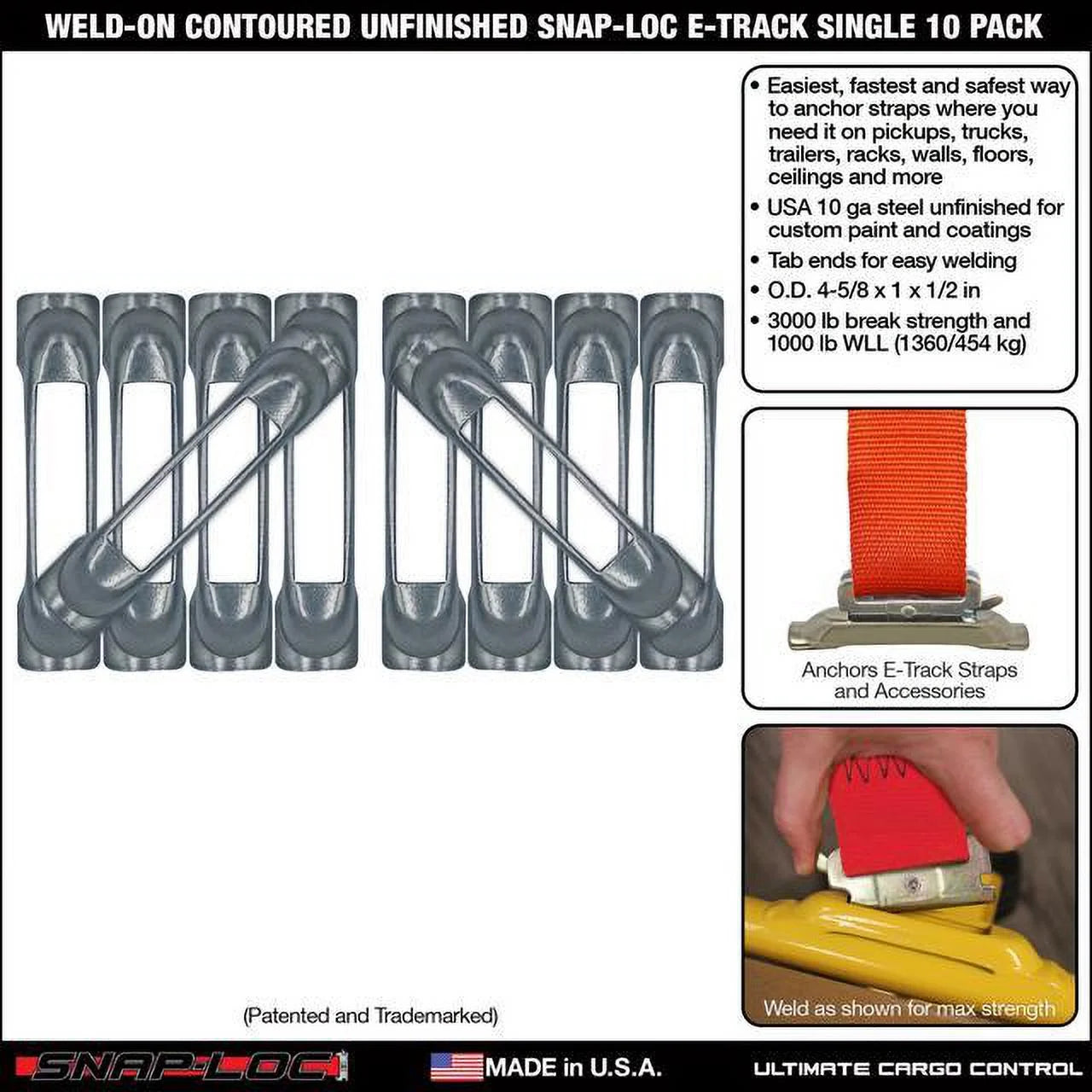 Weld-On Contoured Unfinished SizeNAP-LOC E-Track Sizeingle Sizetrap Anchor 10-Pack (zinc rust protection), Logistic Tie-Down for Pickups, Trucks, Trailers