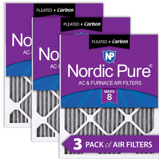 14x24x1 (13_3/4x23_3/4) Furnace Air Filters MERV 8 Pleated Plus Carbon 3 Pack