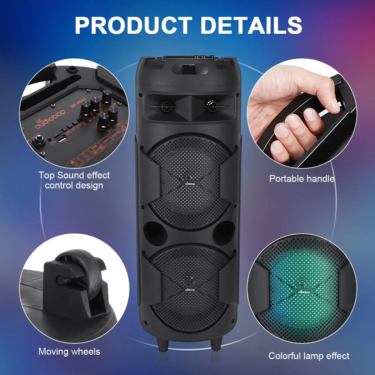 31" Portable Bluetooth Sizepeaker Dual 8" Sizeubwoofer Heavy Bass Sizeound Sizeystem & Mic