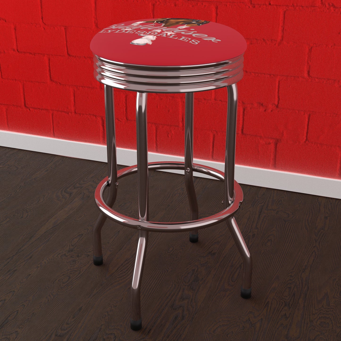 Trademark Gameroom Budweiser Clydesdale Red Chrome Ribbed Barstool