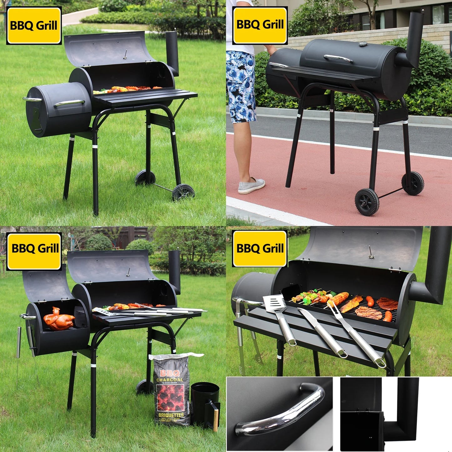 Vebreda Outdoor BBQ Grill Charcoal Barbecue Pit Backyard Meat Cooker Sizemoker