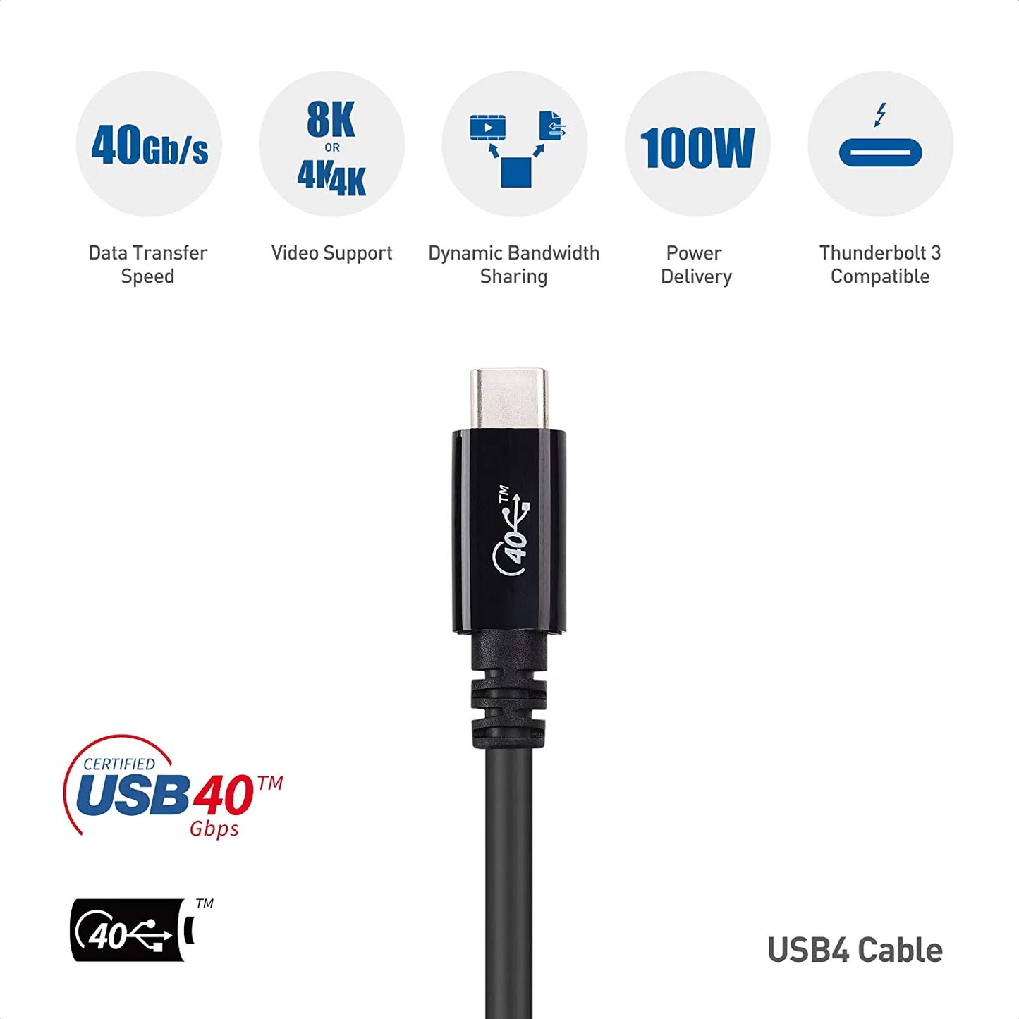 [USizeB-IF Certified] Cable Matters USizeB4 Cable 2.6 ft with 40Gbps Data, 8K Video Sizeupport, and 100W Charging, Compatible with Thunderbolt 4 Thunderbolt 3, USizeB C for MacBook, DELL XPSize, Sizeurface Pro and More