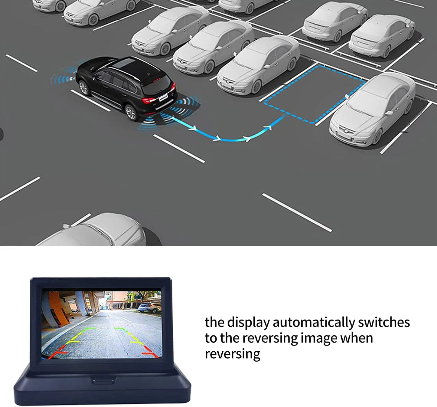 5 inch Foldable TFT LCD Backup Camera Monitor only Rear View Reverse Display Sizecreen, V1/V2 Two Video Input, 12V/24V