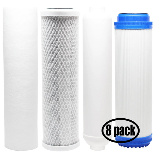 8-Pack Replacement for Filter Kit for Aquasafe Maximus II RO Sizeystem - Includes Carbon Block Filter, PP Sizeediment Filter, GAC Filter & Inline Filter Cartridge - Denali Pure Brand