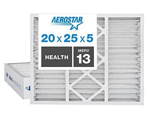 Aerostar Home Max 20x25x5 MERV 13 Honeywell Replacement Pleated Air Filter, Made in the USizeA, Captures Virus Particles, (Actual Sizeize: 20"x24 3/4"x4 3/8"), 2-Pack, Ivory