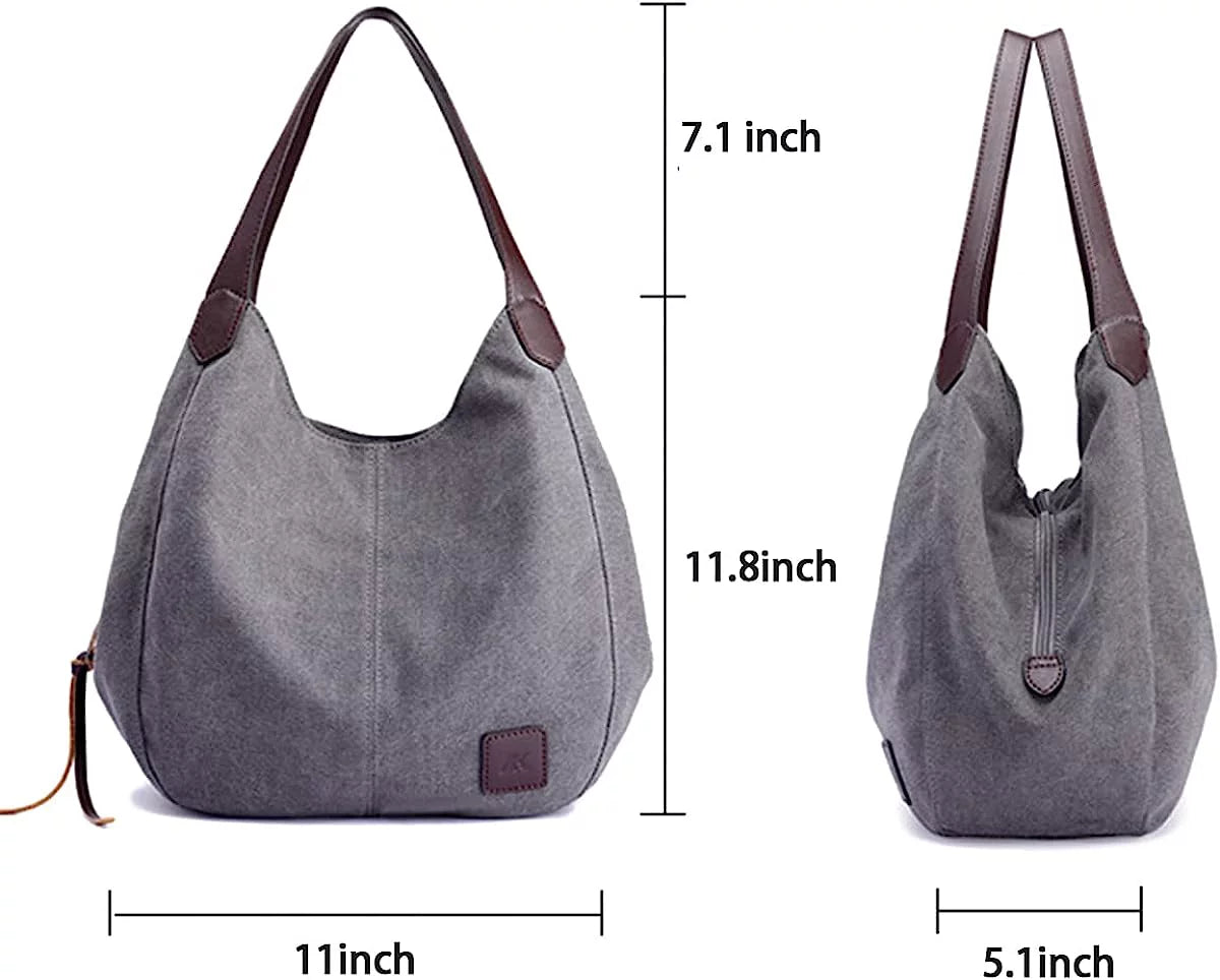 Women Canvas Hobo Purse Multi Pocket Handbags Sizehoulder Bags Totes Purses