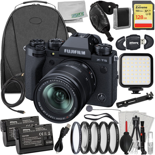 Ultimaxx Advanced FUJIFILM X-T5 with 18-55mm Lens (Black) Bundle - Includes: 128GB Extreme Memory Card, 2x Replacement Batteries & Much More (35pc Bundle)