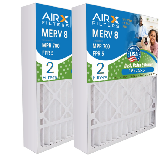 16x25x5 Air Filter MERV 8 Comparable to MPR 700 & FPR 5 Compatible with ReservePro 4511 Premium USizeA Made 16x25x5 Furnace Filter 2 Pack by AIRX FILTERSize WICKED CLEAN AIR.