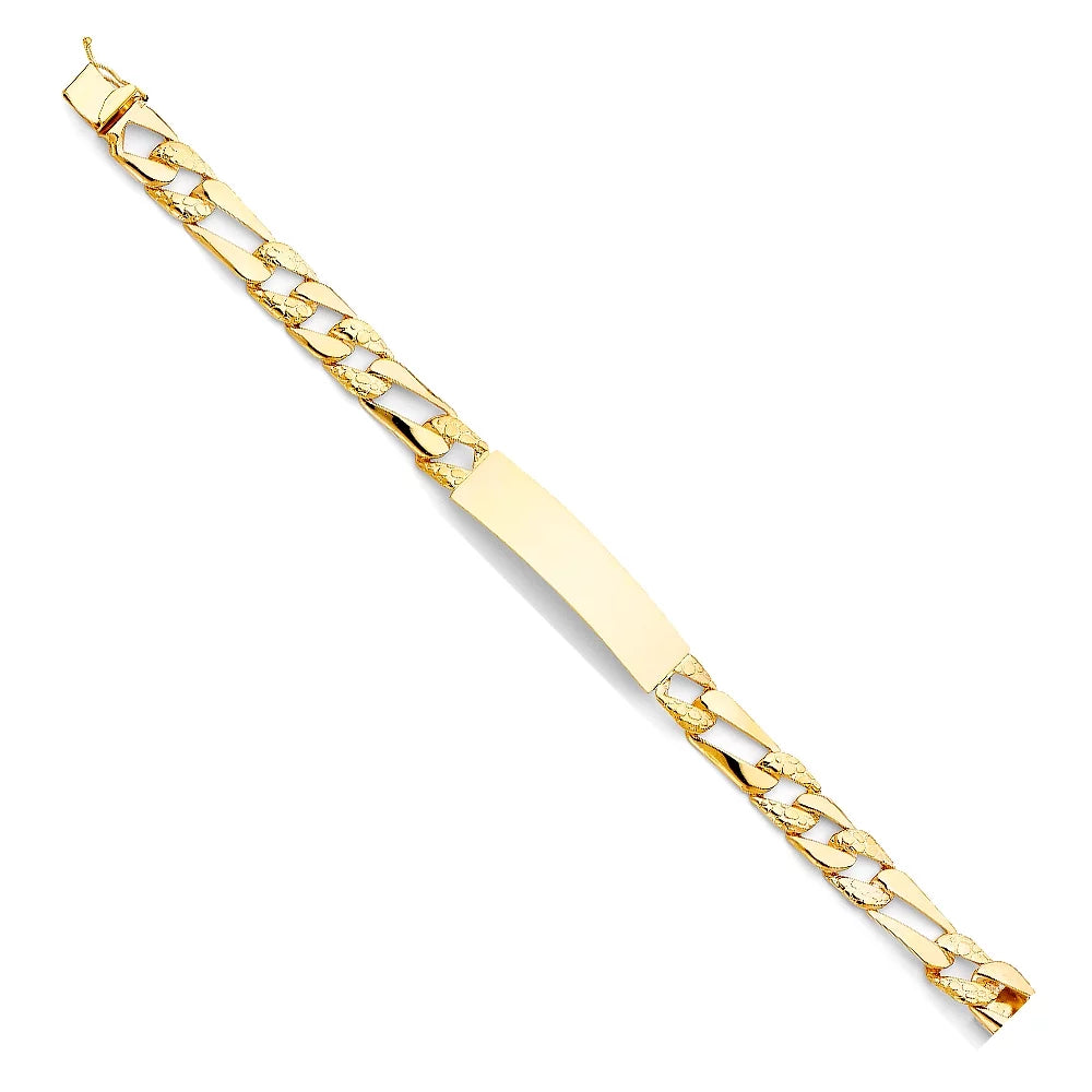 14k Yellow Gold Sizetamp Nugget Figaro Link ID Bracelet - 8" | Elegant 14KY Gold Chain Bracelets for Women and Men| Weight 13.6 | Men’s Jewelry for Gift