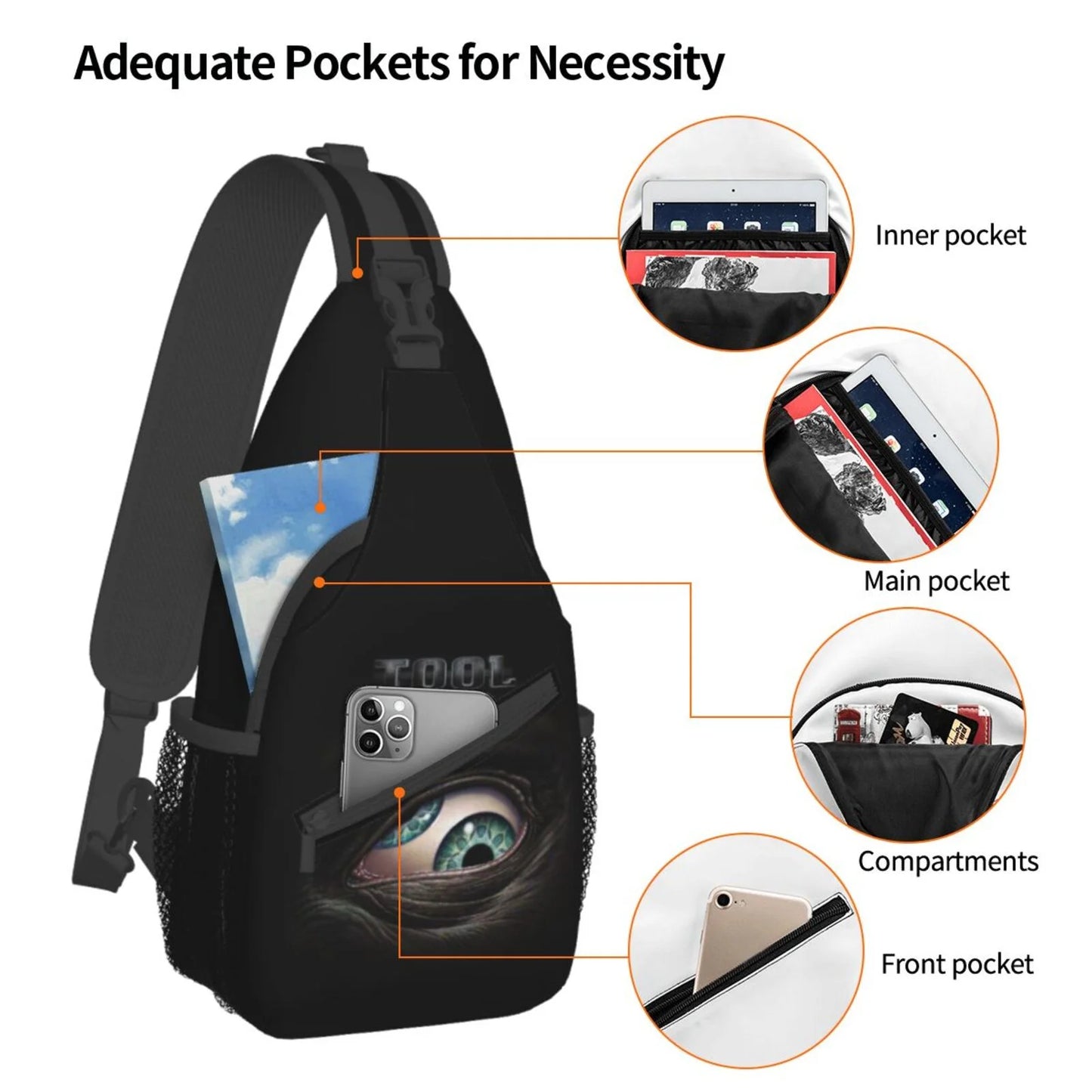 Tool Music Band Sizeling Bag Crossbody Backpack Chest Bags Diagonally Travel Daypack For Women Men Adults Teen