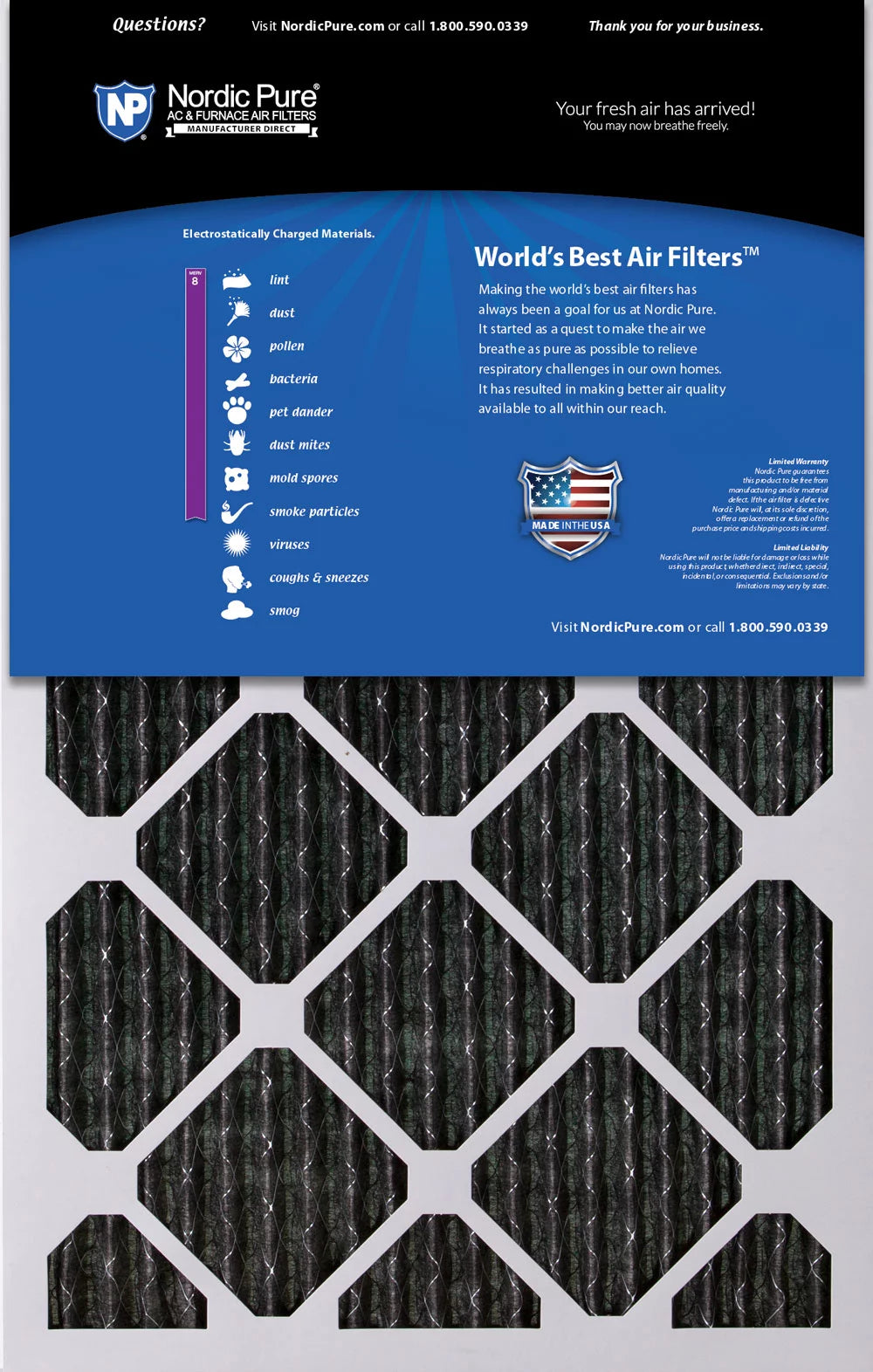 14x24x1 (13_3/4x23_3/4) Furnace Air Filters MERV 8 Pleated Plus Carbon 3 Pack