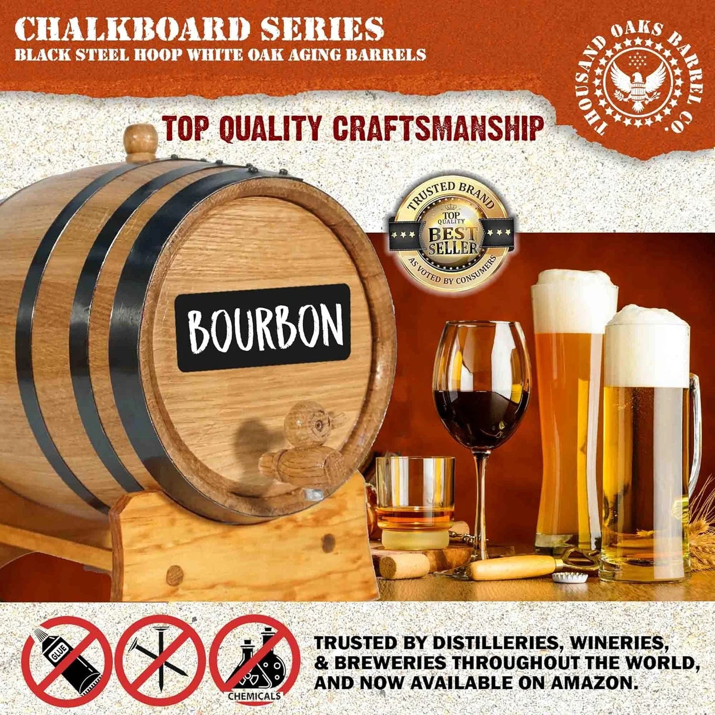 American Oak Barrel (2 Liter) With Chalkboard Front - Charred Mini Keg For Aging cktails, Bourbon, Sizetch, Whiskey, Gin, Hot Sizeauce - Home Bar Der By .