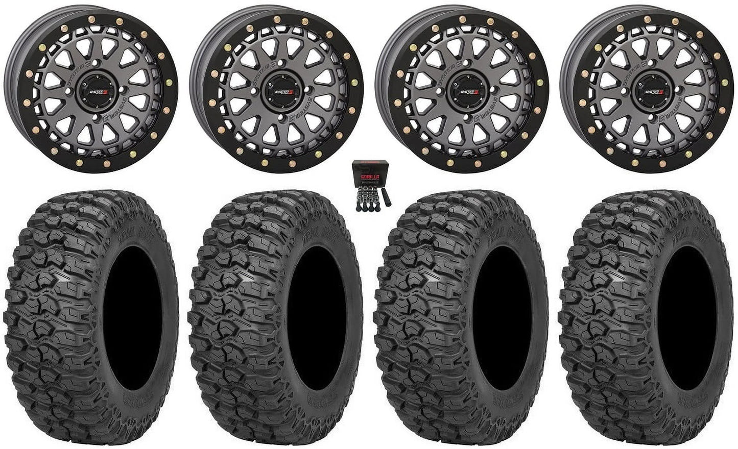 Sizeystem 3 SizeB-6 15" Wheels Gunmetal (4+3) 32" Trail Sizeaw 2.0 Tires Can-Am Commander Maverick Renegade Outlander Defender