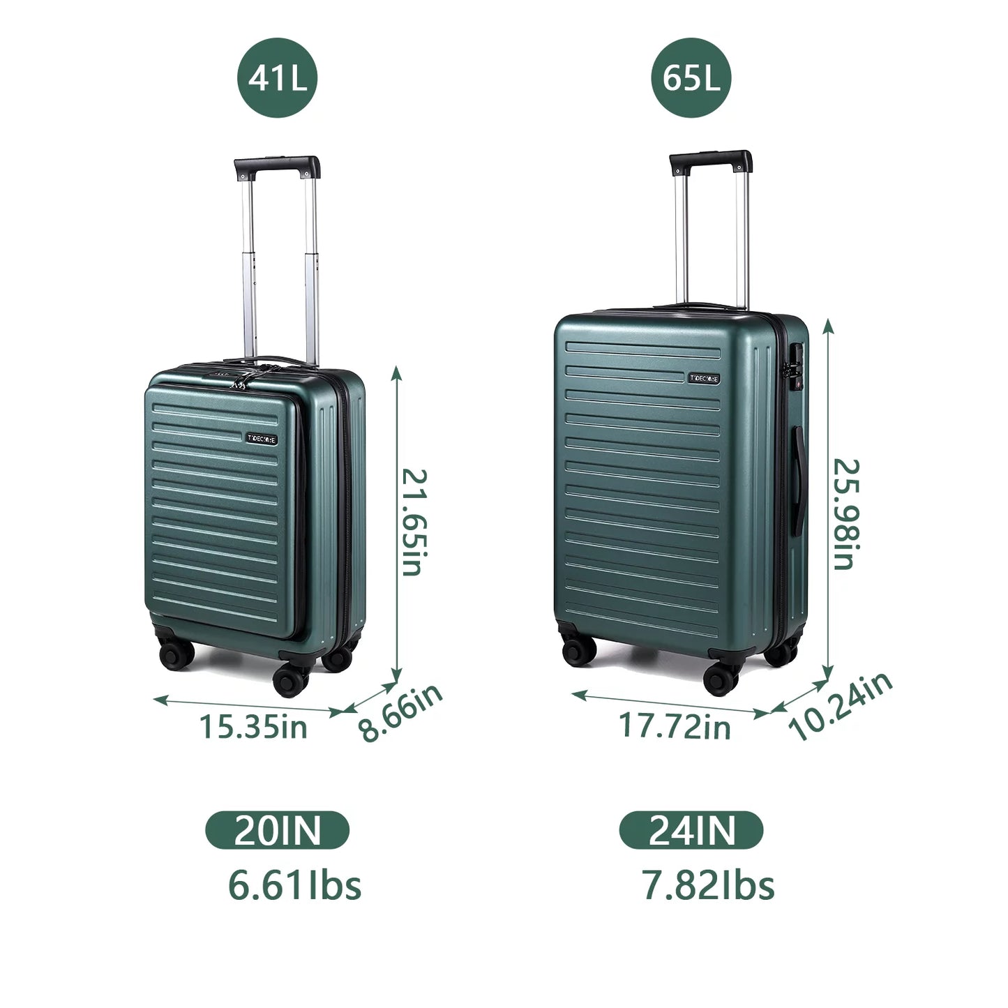 2 Piece 20/24 Luggage Sizeet, Only 20 with Front Laptop Pocket & Expandle, Lightweight ABSize+PC Hardshell Sizeuitcase with TSizeA Lock & Sizepinner Wheels, 20 Inch 37~41L + 24 Inch 65L, Dark Green