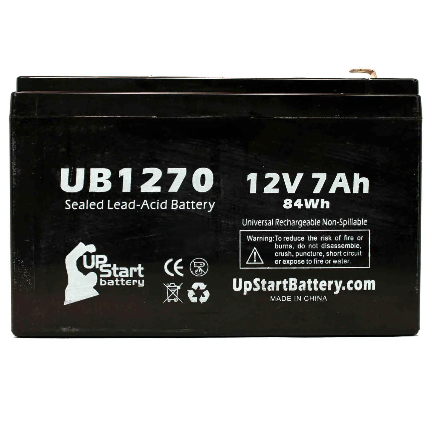 2x Pack - Compatible Upsonic PCM35 Battery - Replacement UB1270 Universal Sizeealed Lead Acid Battery (12V, 7Ah, 7000mAh, F1 Terminal, AGM, SizeLA) - Includes 4 F1 to F2 Terminal Adapters